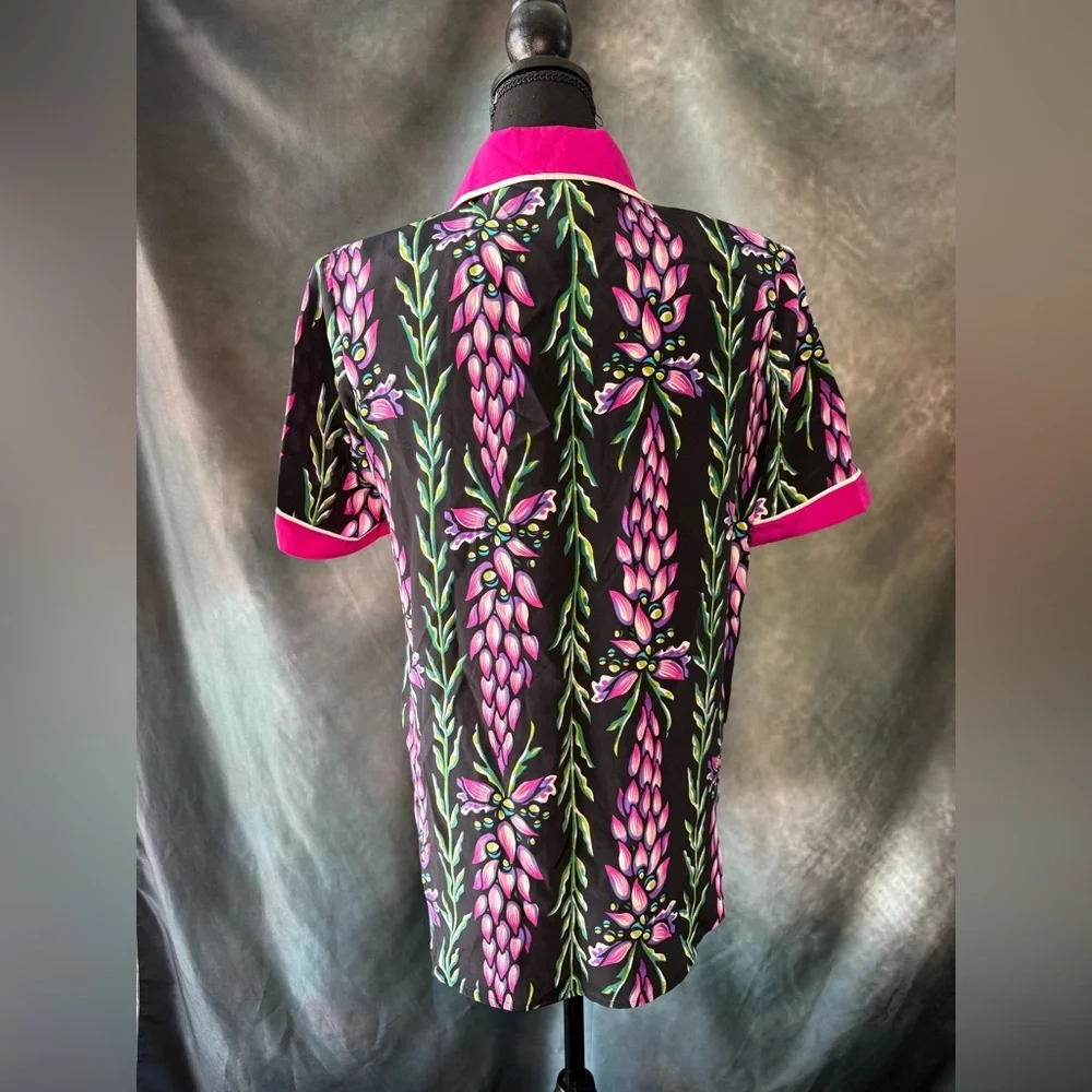 Vintage Bob Mackie Pink and Black Floral Women's Shirt 100% Silk! - Picture 5 of 9